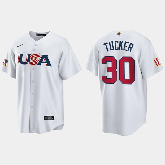 #30 KYLE TUCKER HOUSTON ASTROS 2023 WORLD BASEBALL CLASSIC USA REPLICA JERSEY ¨C WHITE Stitches Baseball Jerseys