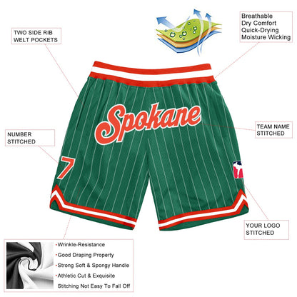 Custom Kelly Green White Pinstripe Orange-White Authentic Basketball Shorts