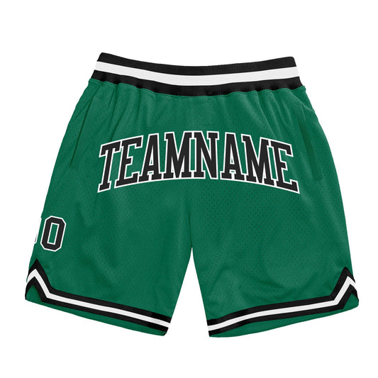 Custom Kelly Green Black-White Authentic Throwback Basketball Shorts