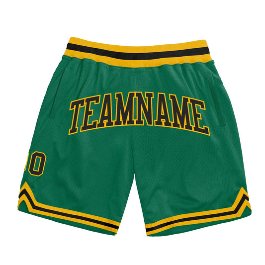 Custom Kelly Green Black-Gold Authentic Throwback Basketball Shorts