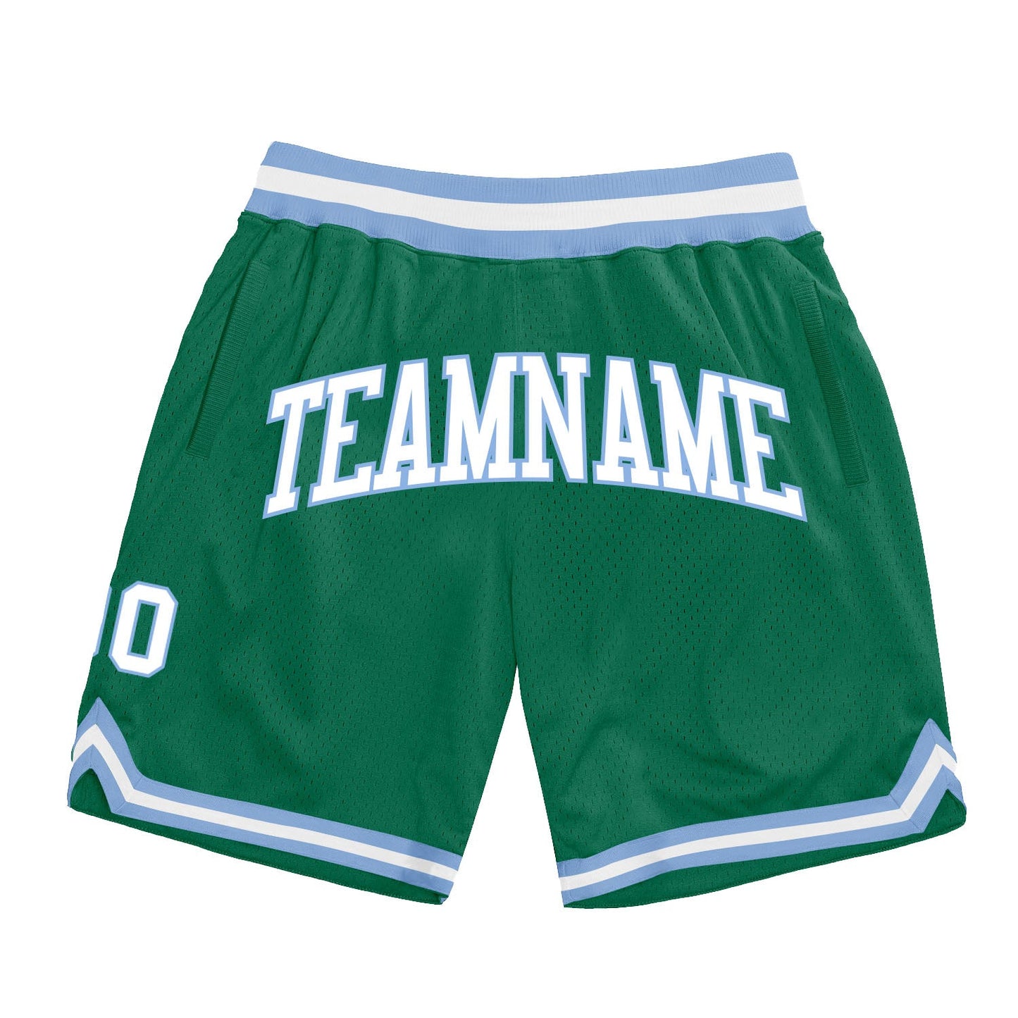 Custom Kelly Green White-Light Blue Authentic Throwback Basketball Shorts