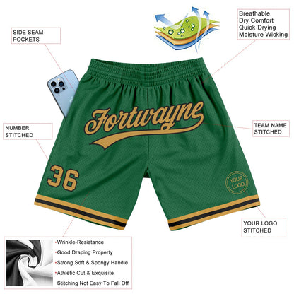 Custom Kelly Green Old Gold-Black Authentic Throwback Basketball Shorts