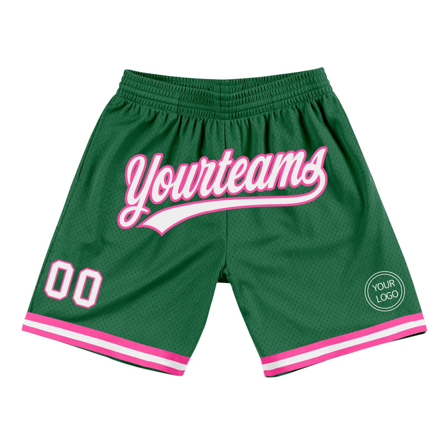 Custom Kelly Green White-Pink Authentic Throwback Basketball Shorts