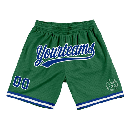 Custom Kelly Green Royal-White Authentic Throwback Basketball Shorts