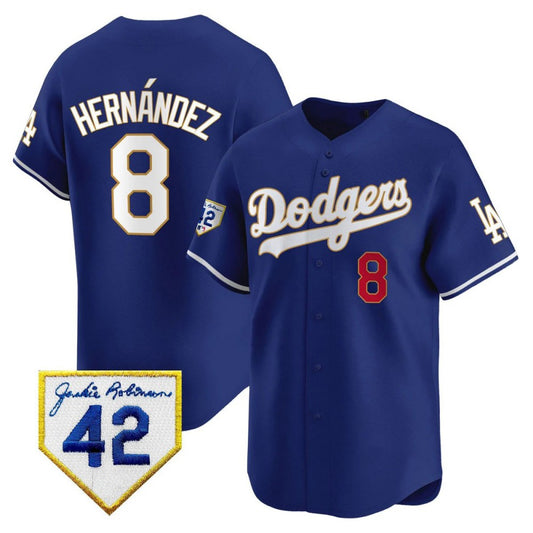 Los Angeles Dodgers #8 Kike Hernandez Royal 2024 Jackie Robinson Patch Limited Stitched Baseball Jersey