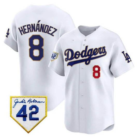 Los Angeles Dodgers #8 Kike Hernandez White 2024 Jackie Robinson Patch Limited Stitched Baseball Jersey