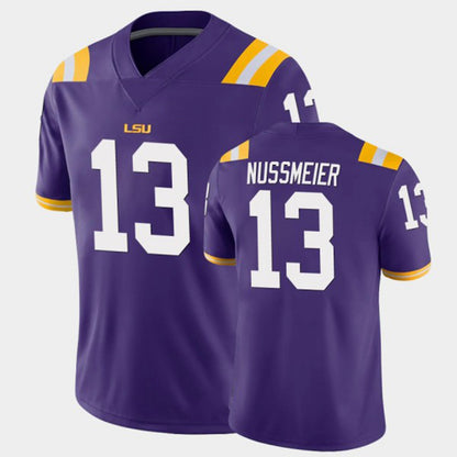 L.Tigers #13 Garrett Nussmeier Purple FUSE Stitched American College Jerseys