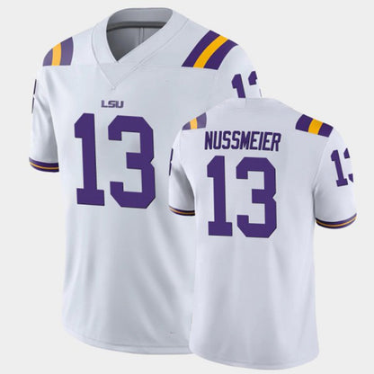 L.Tigers #13 Garrett Nussmeier White FUSE Stitched American College Jerseys