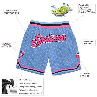 Custom Light Blue White Pinstripe Pink-Black Authentic Basketball Shorts