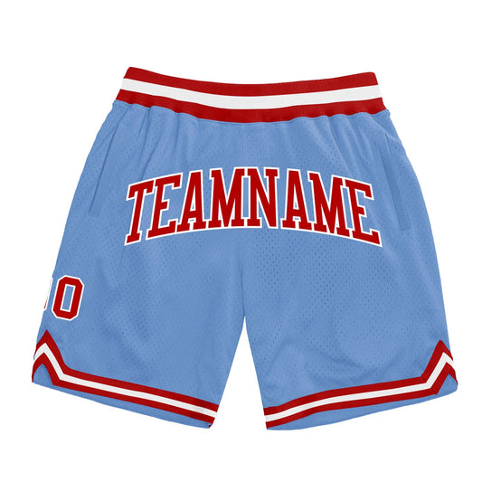 Custom Light Blue Red-White Authentic Throwback Basketball Shorts