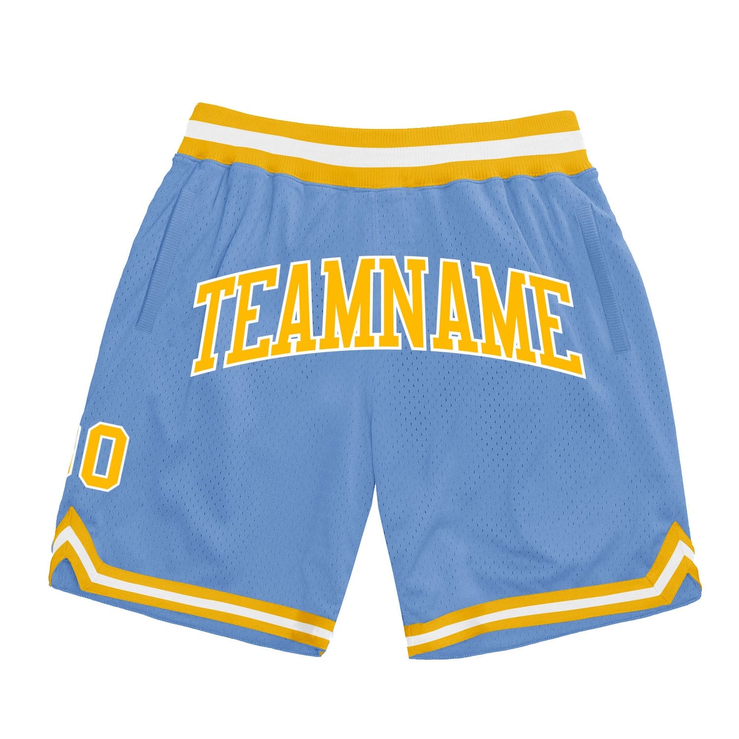 Custom Light Blue Gold-White Authentic Throwback Basketball Shorts