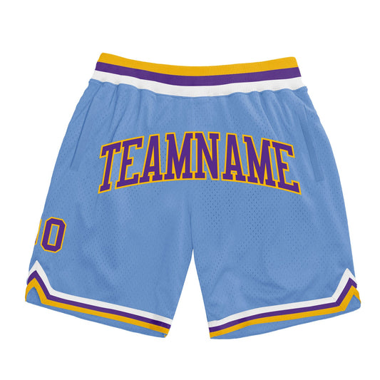 Custom Light Blue Purple-Gold Authentic Throwback Basketball Shorts