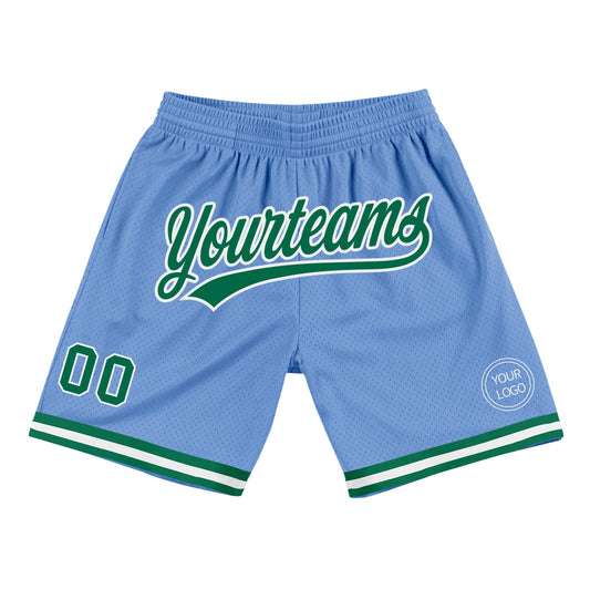 Custom Light Blue Kelly Green-White Authentic Throwback Basketball Shorts