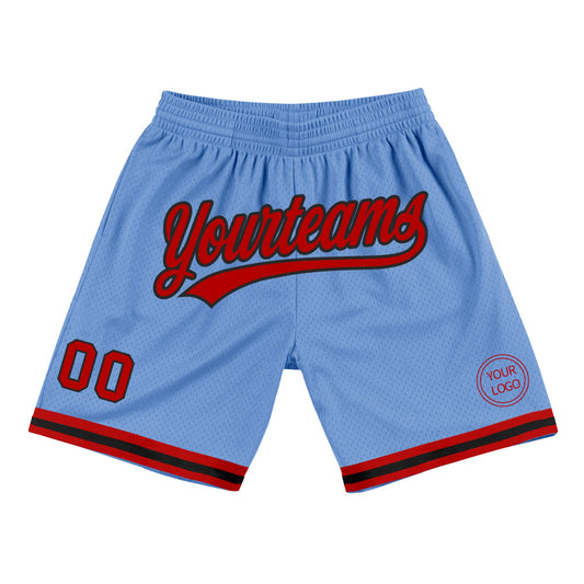 Custom Light Blue Red-Black Authentic Throwback Basketball Shorts