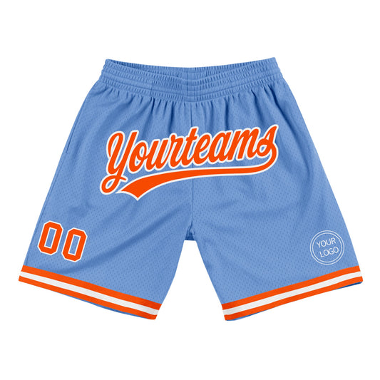 Custom Light Blue Orange-White Authentic Throwback Basketball Shorts