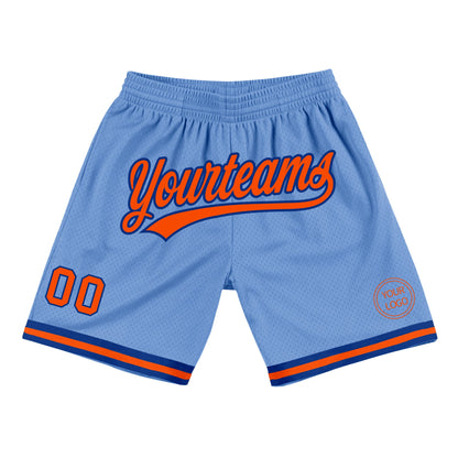 Custom Light Blue Orange-Royal Authentic Throwback Basketball Shorts