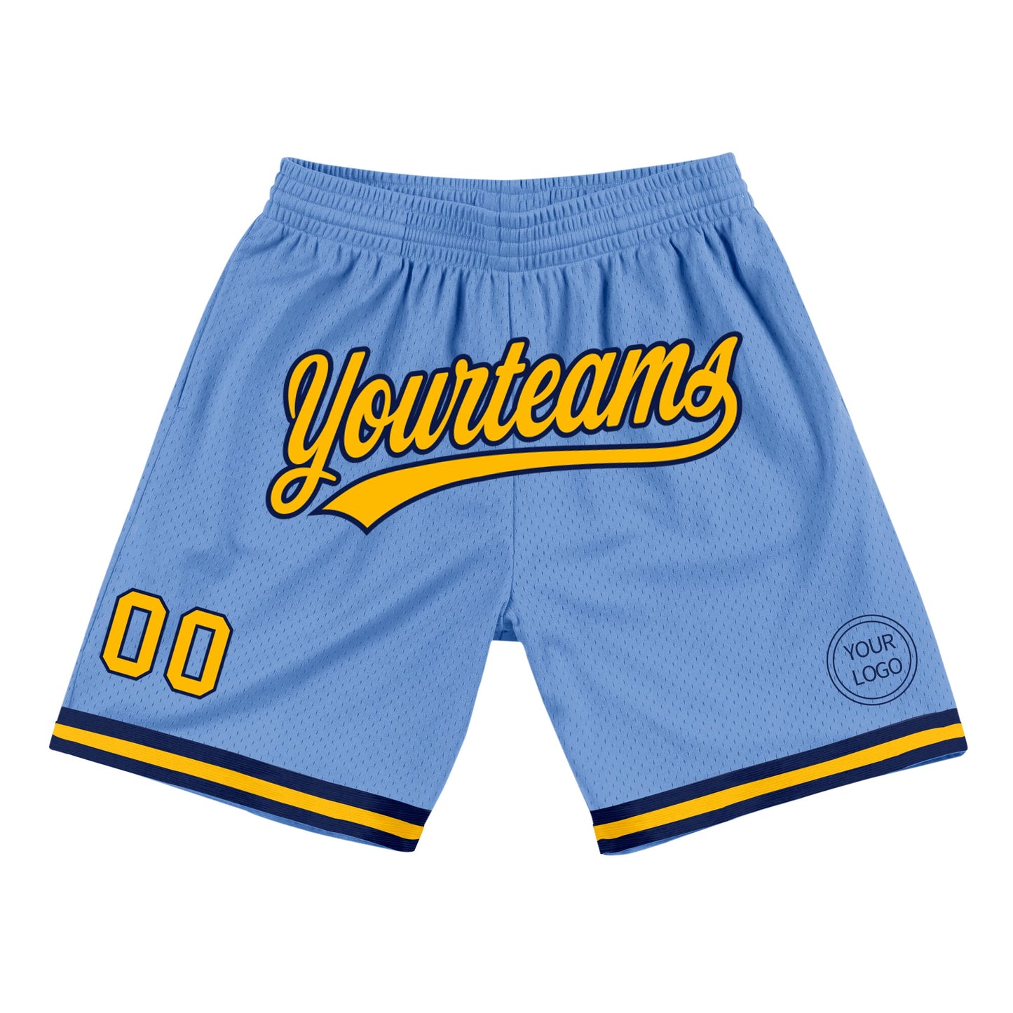 Custom Light Blue Gold-Navy Authentic Throwback Basketball Shorts