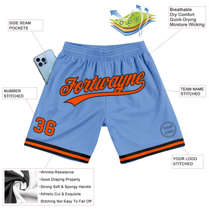 Custom Light Blue Orange-Black Authentic Throwback Basketball Shorts