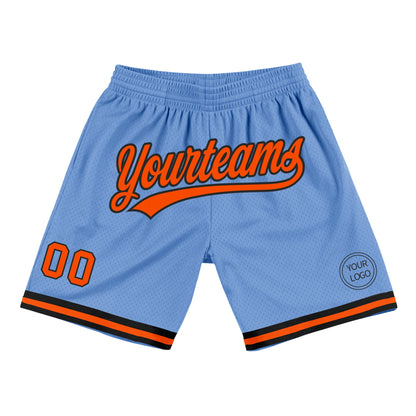 Custom Light Blue Orange-Black Authentic Throwback Basketball Shorts