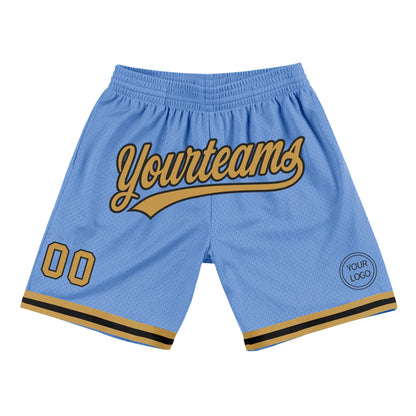 Custom Light Blue Old Gold-Black Authentic Throwback Basketball Shorts