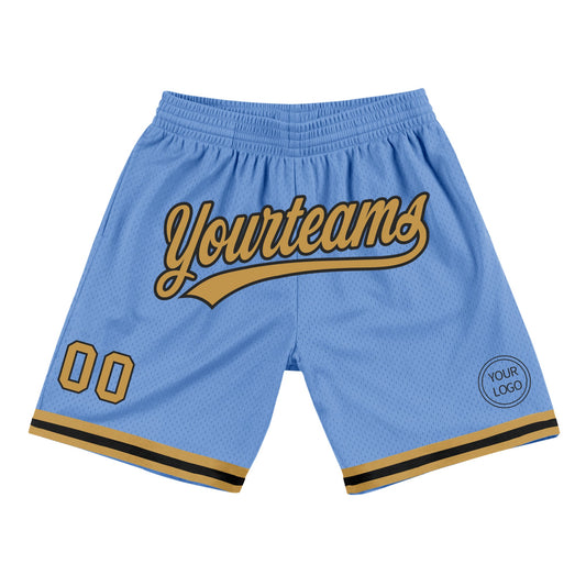 Custom Light Blue Old Gold-Black Authentic Throwback Basketball Shorts