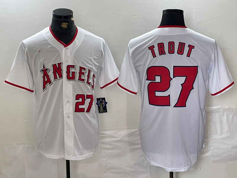 Los Angeles Angels #27 Mike Trout White Cool Base  Baseball Jersey