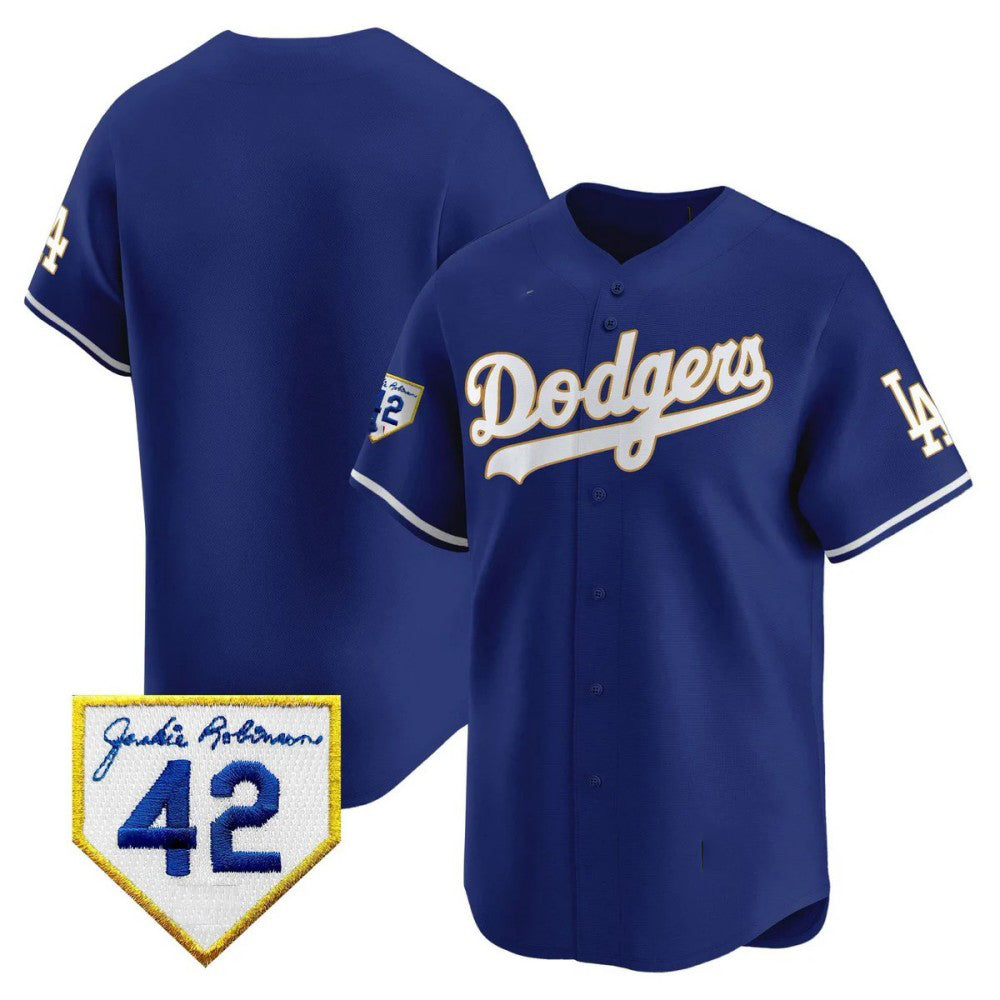 Custom Los Angeles Dodgers Royal 2024 Jackie Robinson Patch Limited Stitched Baseball Jersey