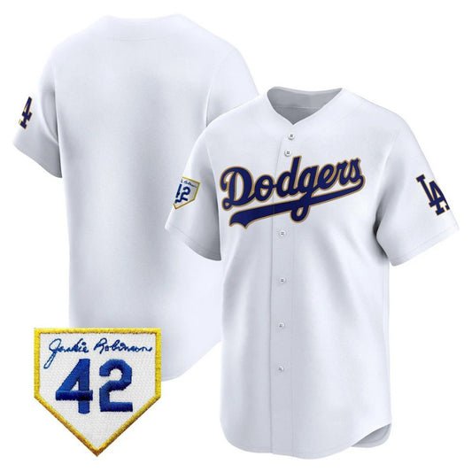 Custom Los Angeles Dodgers White 2024 Jackie Robinson Patch Limited Stitched Baseball Jersey