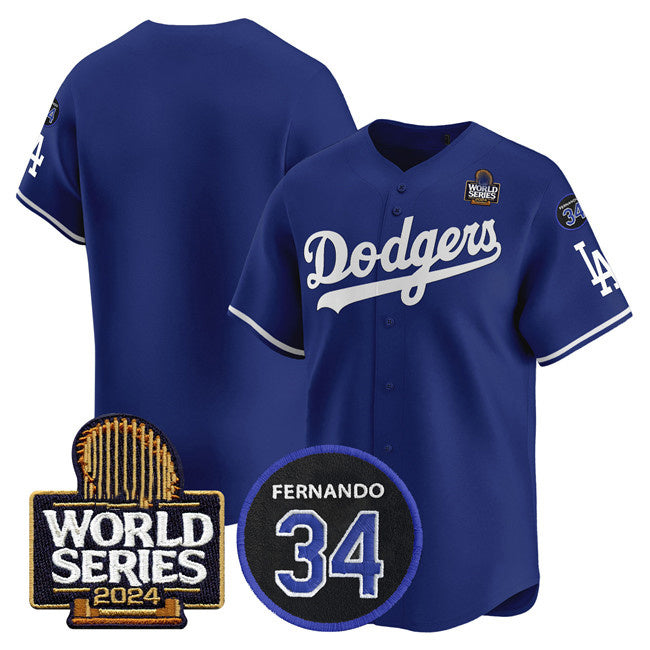 Los Angeles Dodgers Blank Royal 2024 World Series With Fernando Memorial Patch Limited Stitched Baseball Jersey