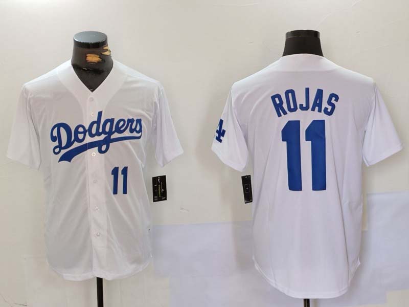 Los Angeles Dodgers #11 Miguel Rojas Number White Cool Base Stitched Baseball Jerseys