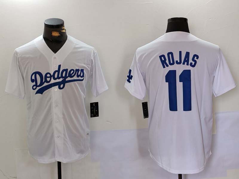 Los Angeles Dodgers #11 Miguel Rojas Number White Cool Base Stitched Baseball Jerseys