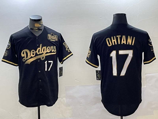 Los Angeles Dodgers #17 Shohei Ohtani Black Gold 2024 World Series Champions Cool Base Stitched Baseball Jersey