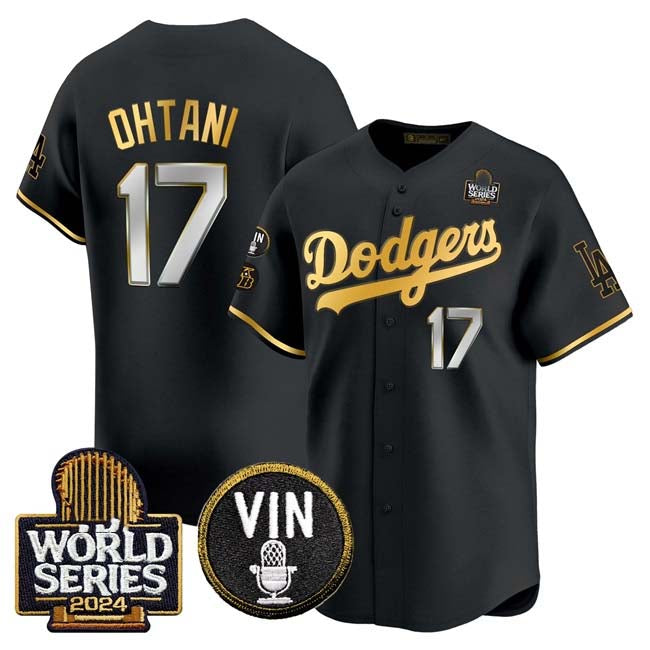 Los Angeles Dodgers #17 Shohei Ohtani Black Gold 2024 World Series Vin & Kobe Patch Limited Stitched Baseball Jersey