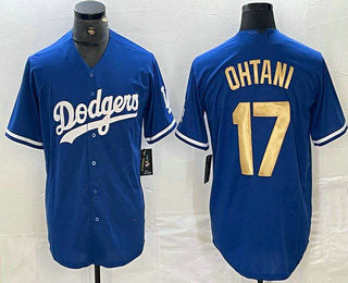 Los Angeles Dodgers #17 Shohei Ohtani Blue Gold Stitched Cool Base Jersey Baseball Jersey