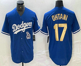Los Angeles Dodgers #17 Shohei Ohtani Blue Gold Stitched Cool Base Jerseys Baseball Jersey