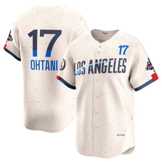 Los Angeles Dodgers #17 Shohei Ohtani Cream 2024 World Series Champions City Connect Limited Stitched Baseball Jersey