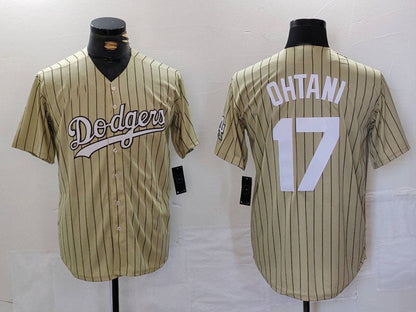 Los Angeles Dodgers #17 Shohei Ohtani Cream Pinstripe Cool Base Stitched Baseball Jerseys