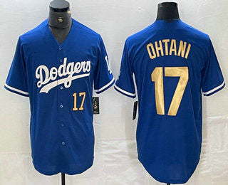 Los Angeles Dodgers #17 Shohei Ohtani Number Blue Gold Stitched Cool Base Jersey Baseball Jerseys