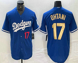 Los Angeles Dodgers #17 Shohei Ohtani Number Blue Gold Stitched Cool Base Jerseys Baseball Jerseys