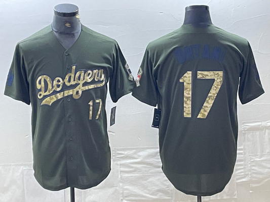Los Angeles Dodgers #17 Shohei Ohtani Number Green Salute To Service Stitched Cool Base Jersey Baseball Jerseys