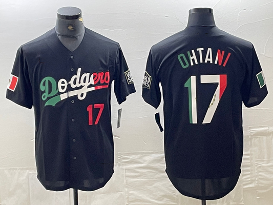 Los Angeles Dodgers #17 Shohei Ohtani Number Mexico Black Cool Base Stitched Baseball Jerseys