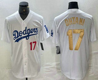 Los Angeles Dodgers #17 Shohei Ohtani Number White Gold Stitched Cool Base Jersey Baseball Jersey