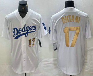 Los Angeles Dodgers #17 Shohei Ohtani Number White Gold Stitched Cool Base Jerseys Baseball Jersey