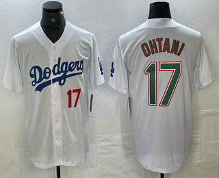 Los Angeles Dodgers #17 Shohei Ohtani Number White Green Stitched Cool Base Jersey Baseball Jersey