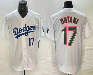 Los Angeles Dodgers #17 Shohei Ohtani Number White Green Stitched Cool Base Jerseys Baseball Jersey