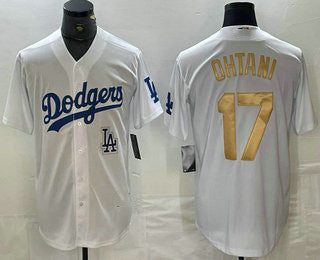 Los Angeles Dodgers #17 Shohei Ohtani White Gold Stitched Cool Base Jersey Baseball Jersey