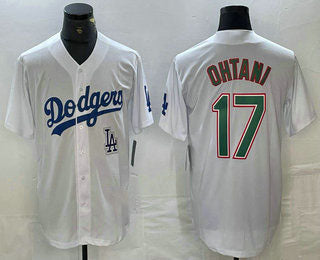 Los Angeles Dodgers #17 Shohei Ohtani White Green Stitched Cool Base Jersey Baseball Jersey