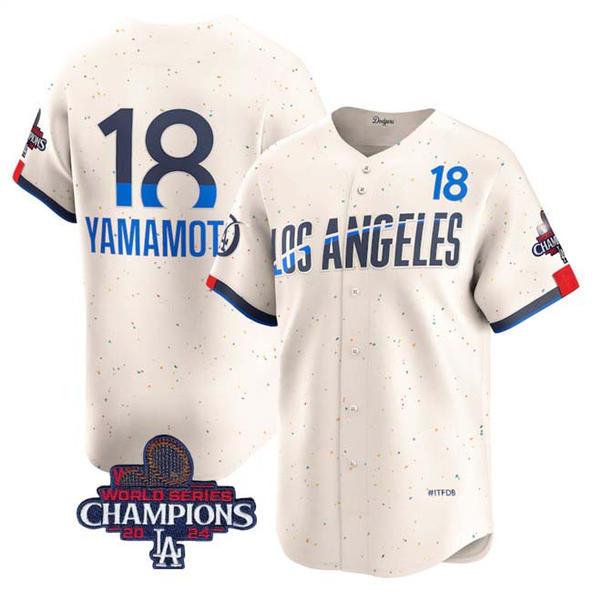 Los Angeles Dodgers #18 Yoshinobu Yamamoto Cream 2024 World Series Champions City Connect Limited Stitched Baseball Jersey