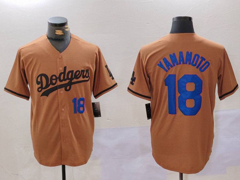 Los Angeles Dodgers #18 Yoshinobu Yamamoto Number Olive Cool Base Limited Stitched Baseball Jerseys