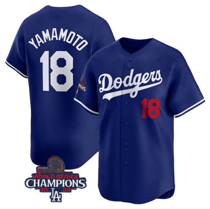 Los Angeles Dodgers #18 Yoshinobu Yamamoto Royal 2024 World Series Champions Alternate Limited Stitched Baseball Jersey